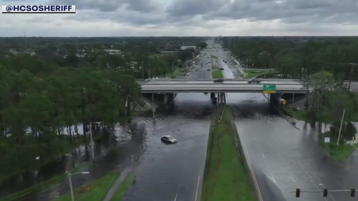 Aerial view shows extent of flooding on Dale Mabry Highway